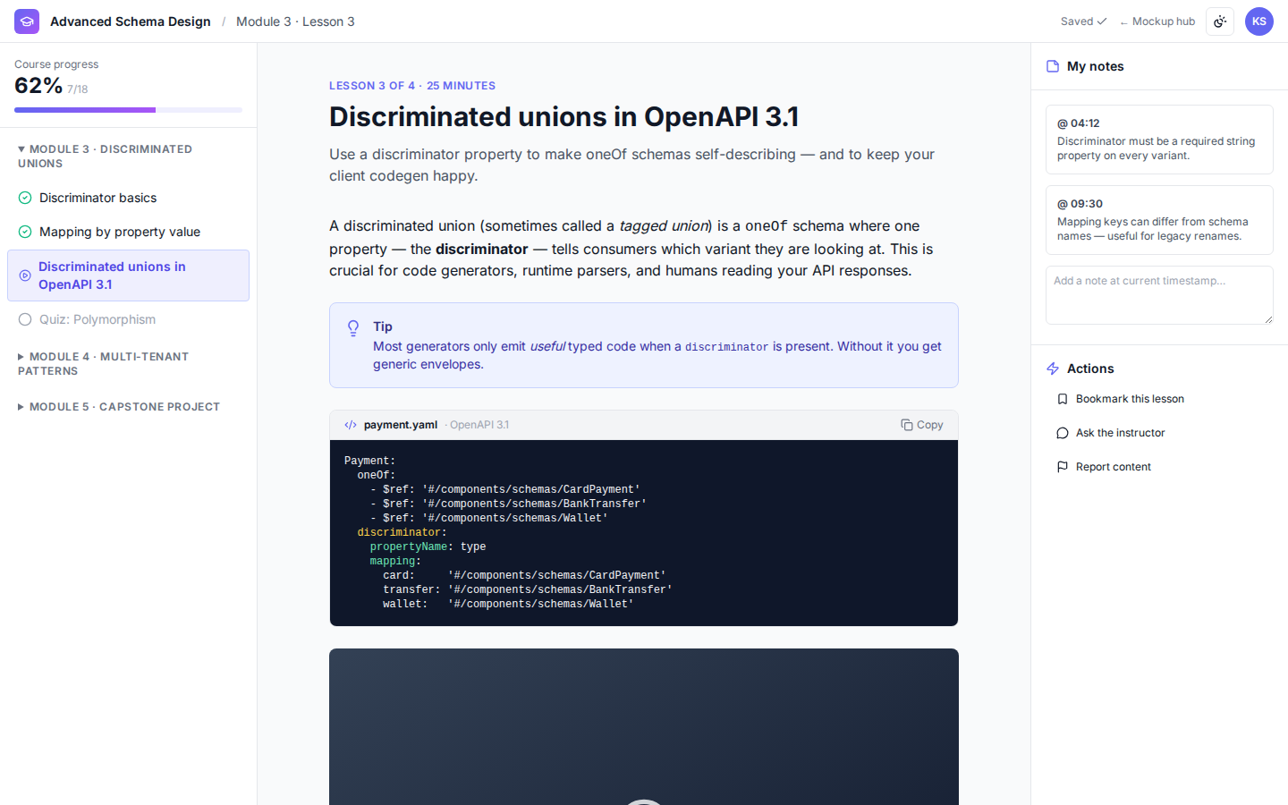 Academy — Lesson viewer