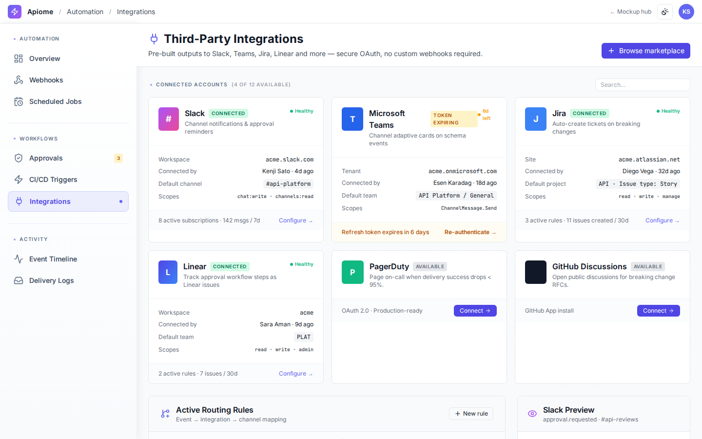 Automation — Integrations marketplace
