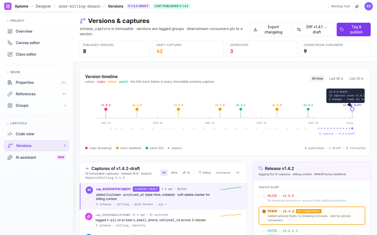 Designer — Versions & captures