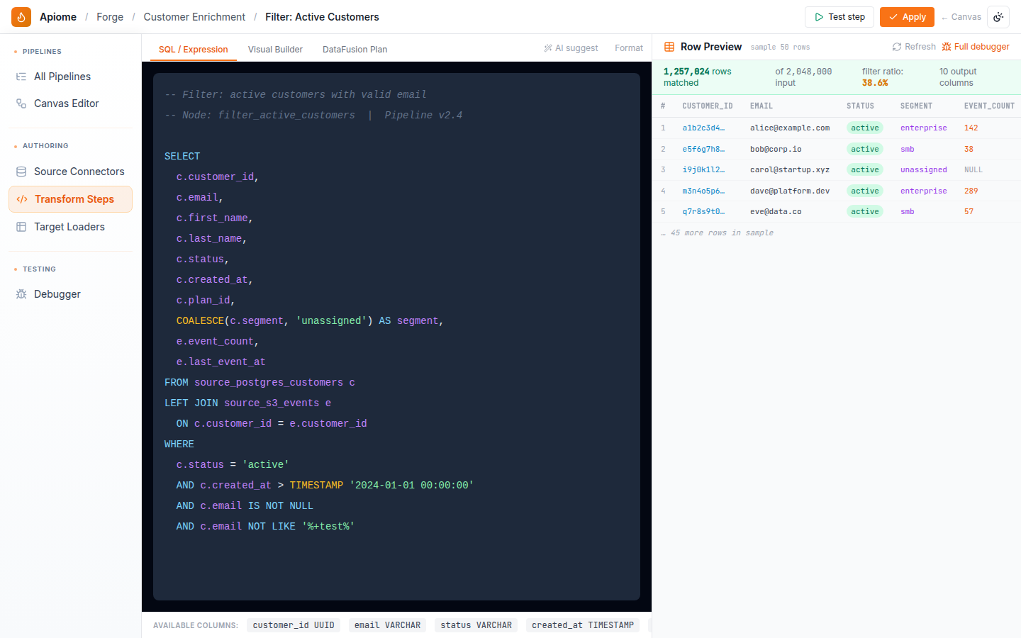 Forge — Transform step editor
