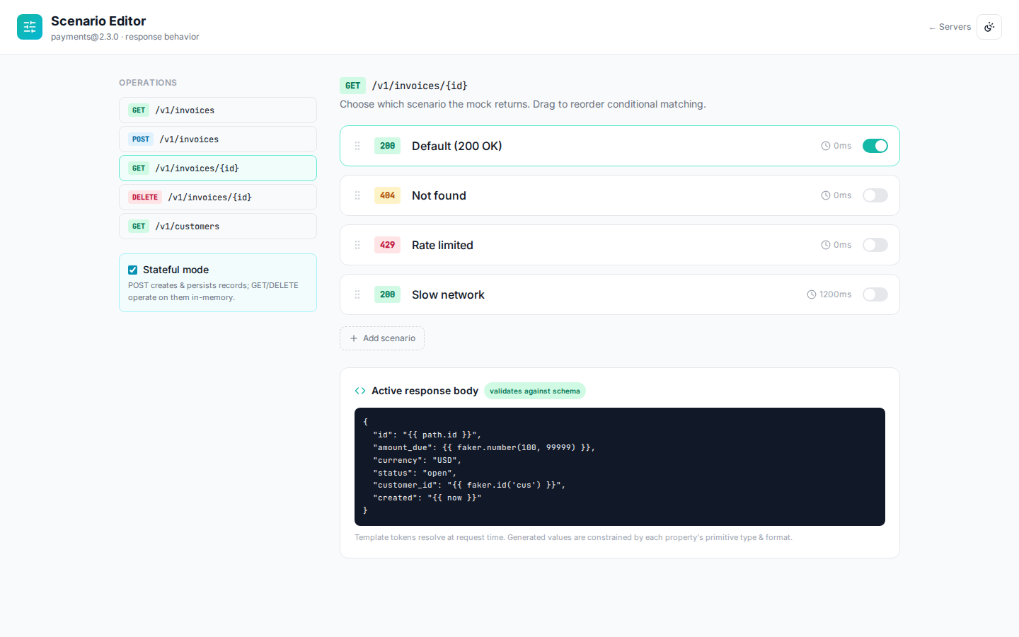 Mock Server — Scenario editor