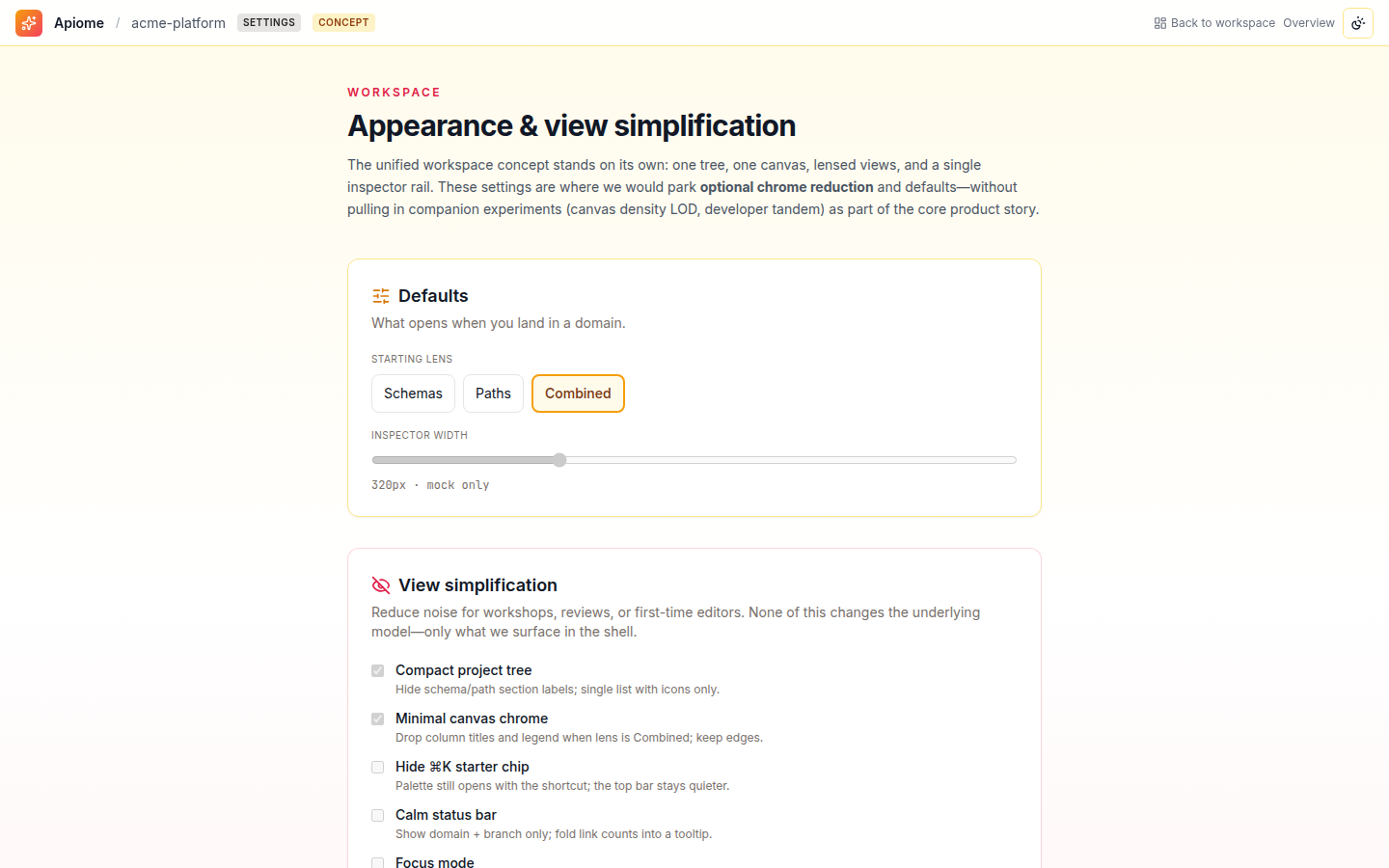 Workspace — View simplification settings