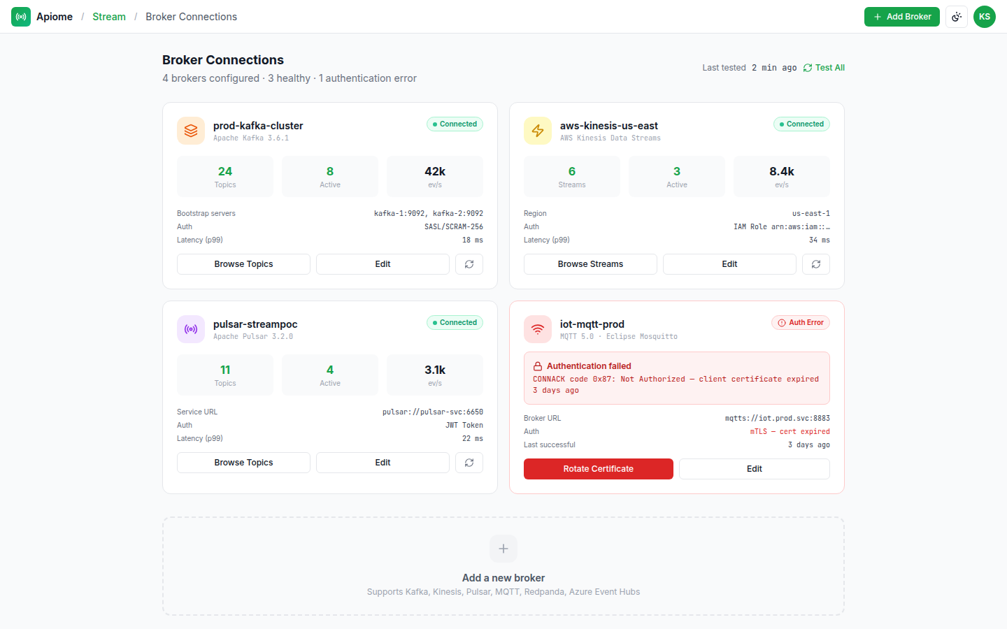 Stream — Broker connections