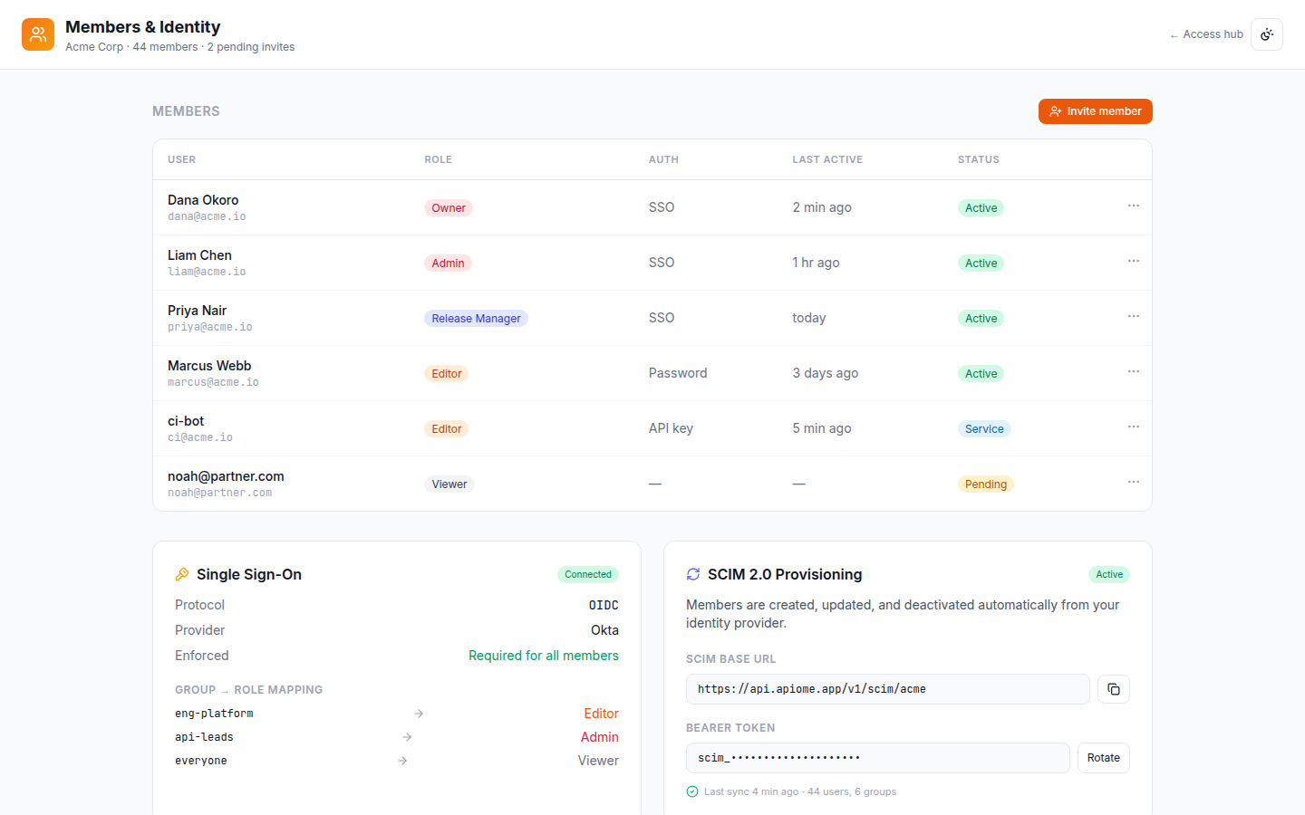 Access — Members and identity