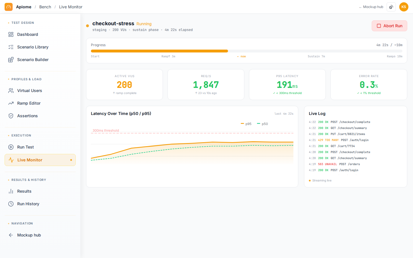 Bench — Live run monitor