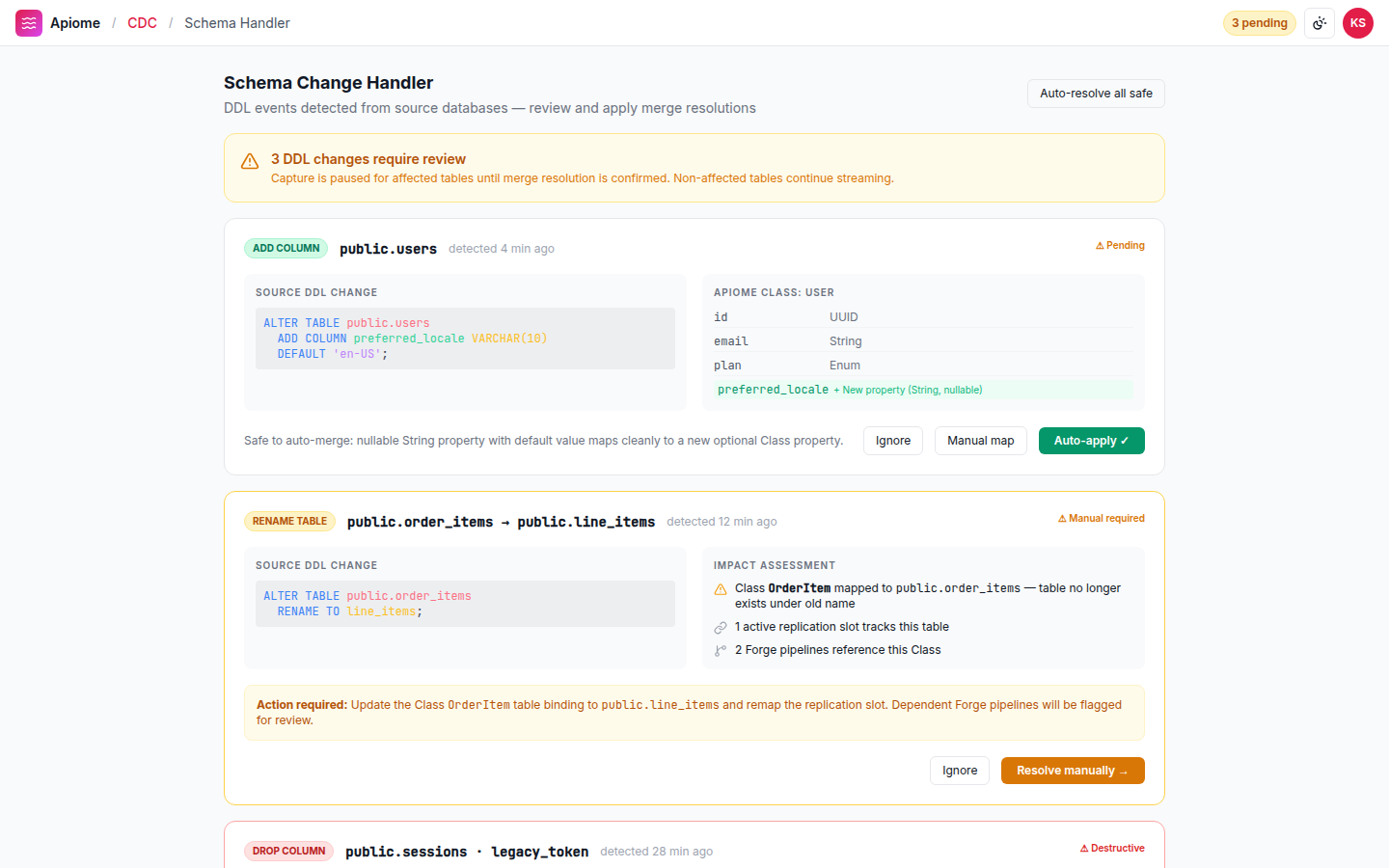 CDC — Schema handler