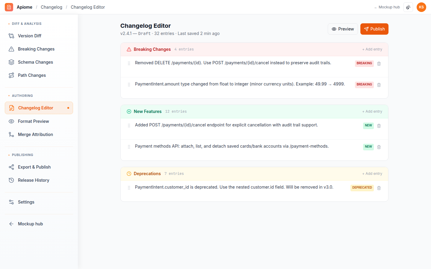 Changelog — Editor