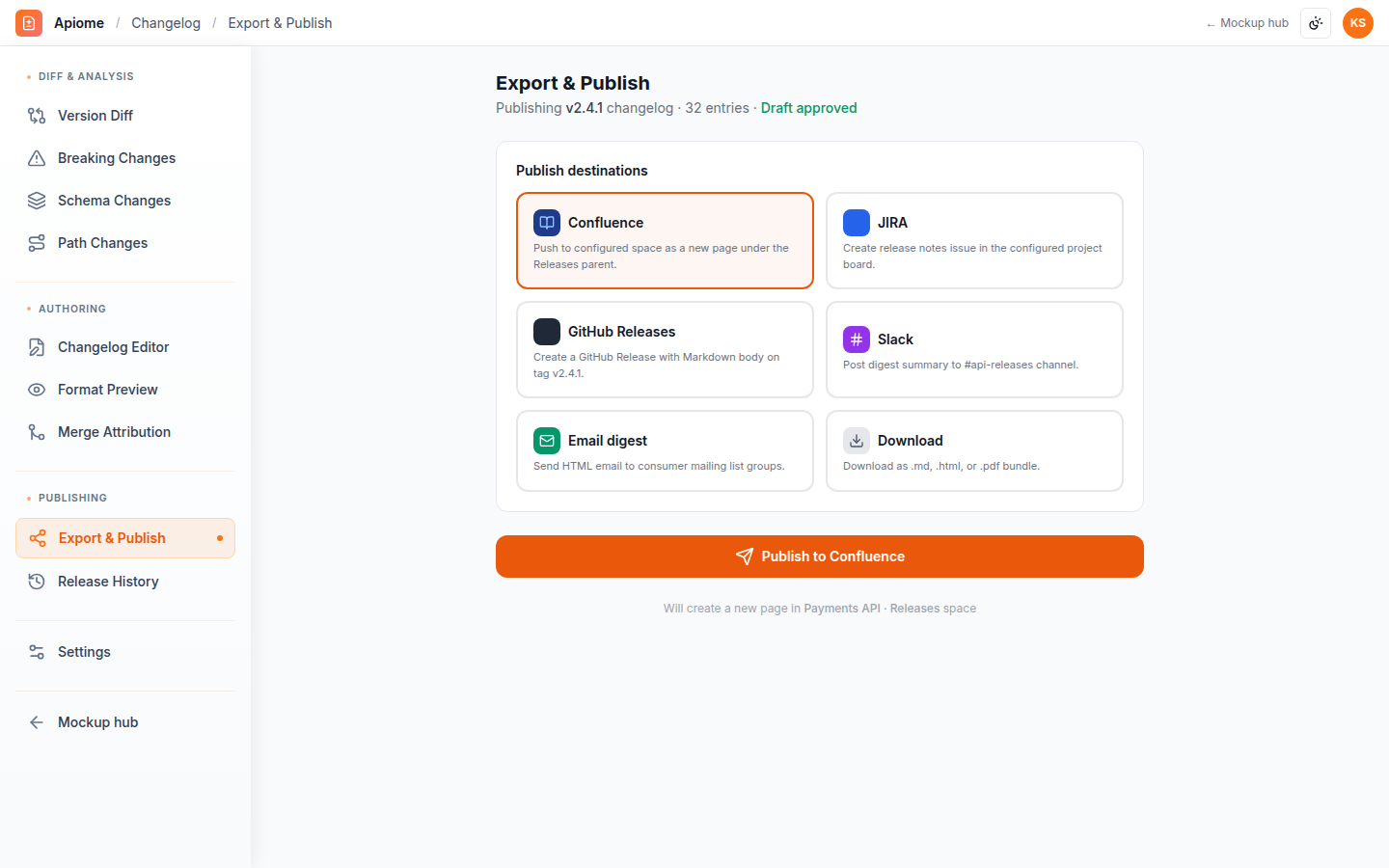 Changelog — Export & publish