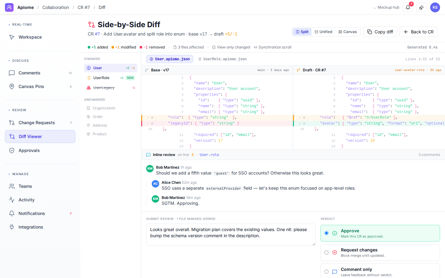 Collaboration — Diff viewer