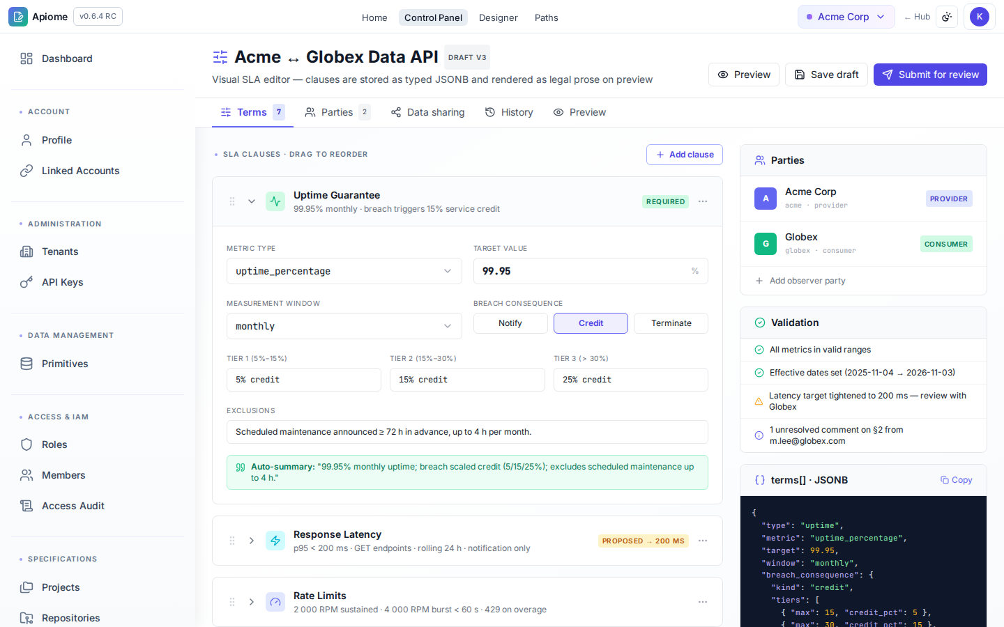 Contracts — Terms editor