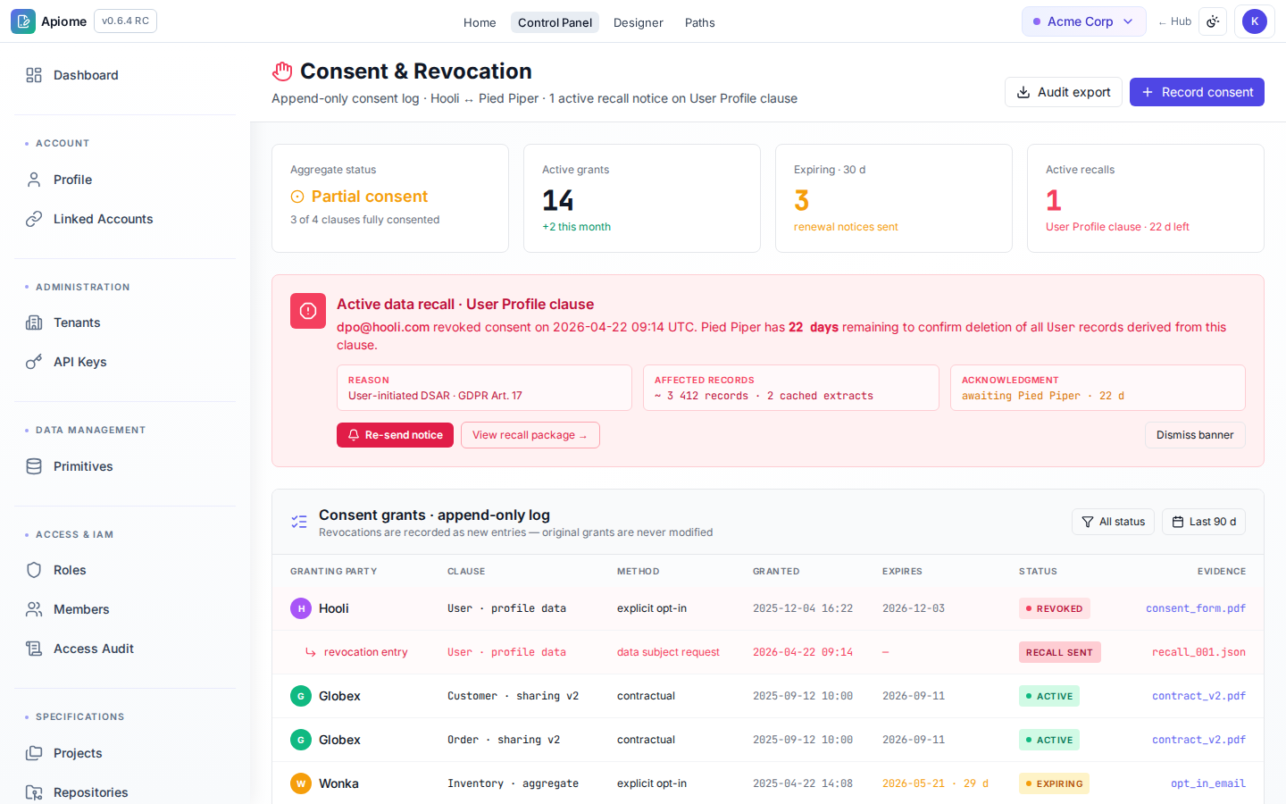 Contracts — Consent capture