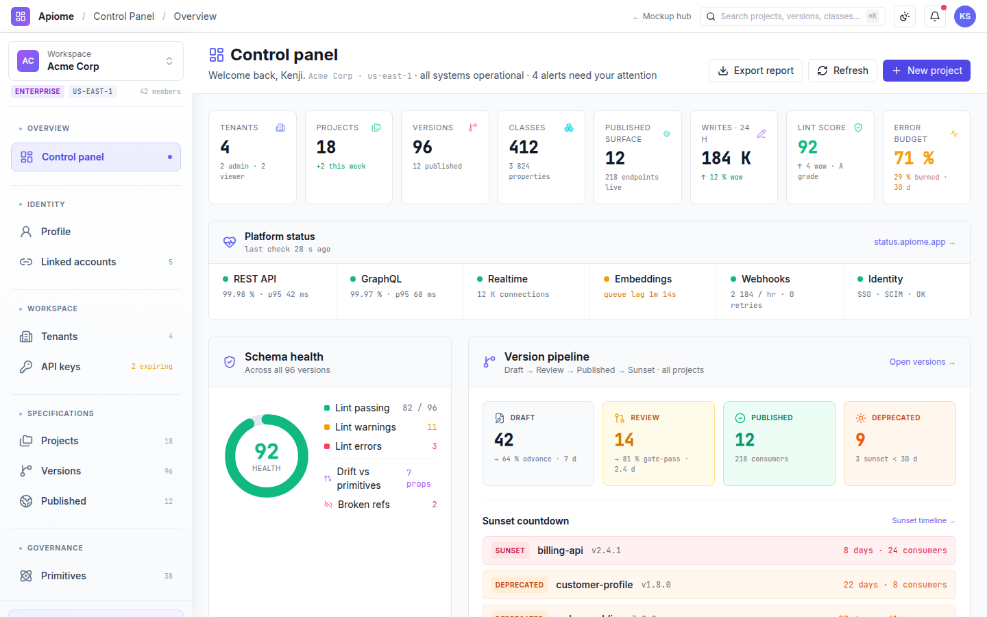 Apiome Dashboard preview