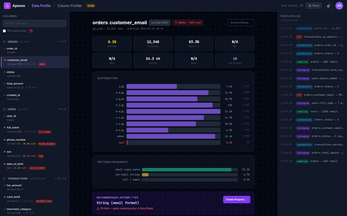 Apiome Data Profile preview