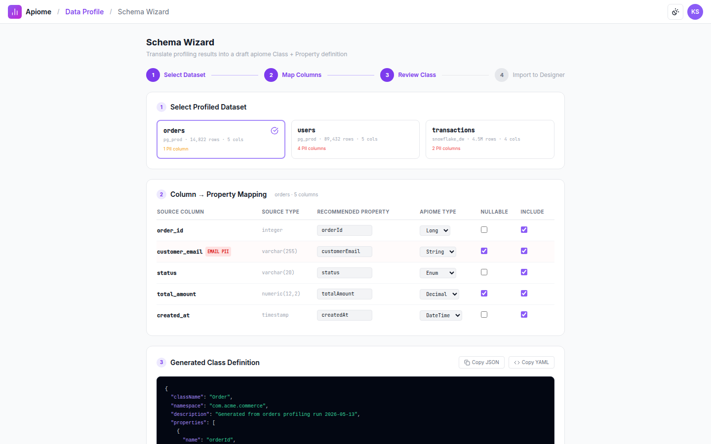 Data Profile — Schema wizard