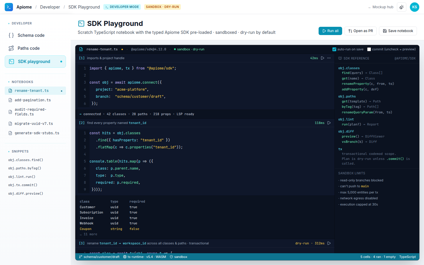 Developer — SDK playground