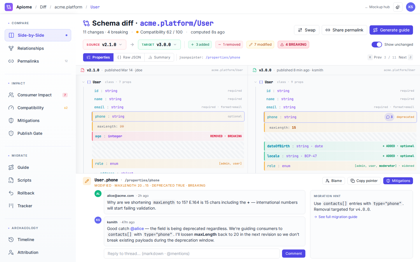 Apiome Diff preview
