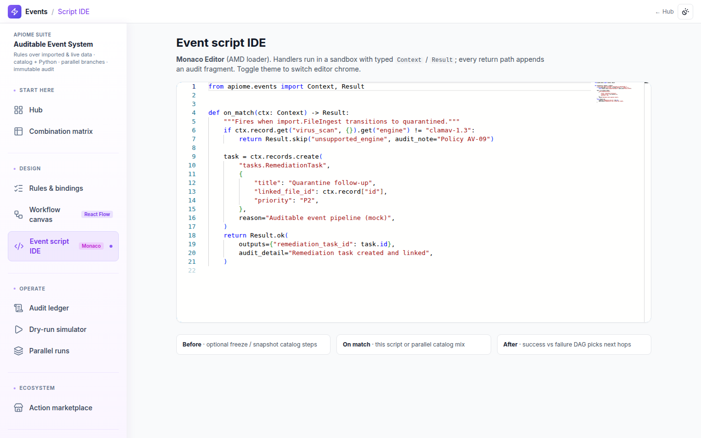 Events — Event script IDE