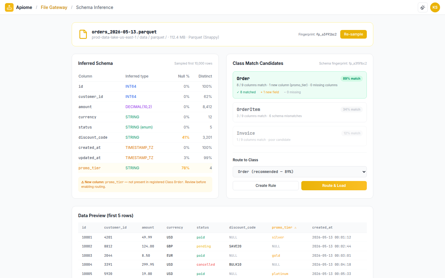 File Gateway — Schema inference