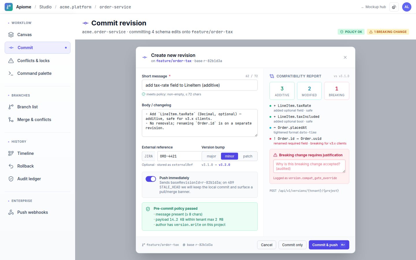 Git — Commit dialog