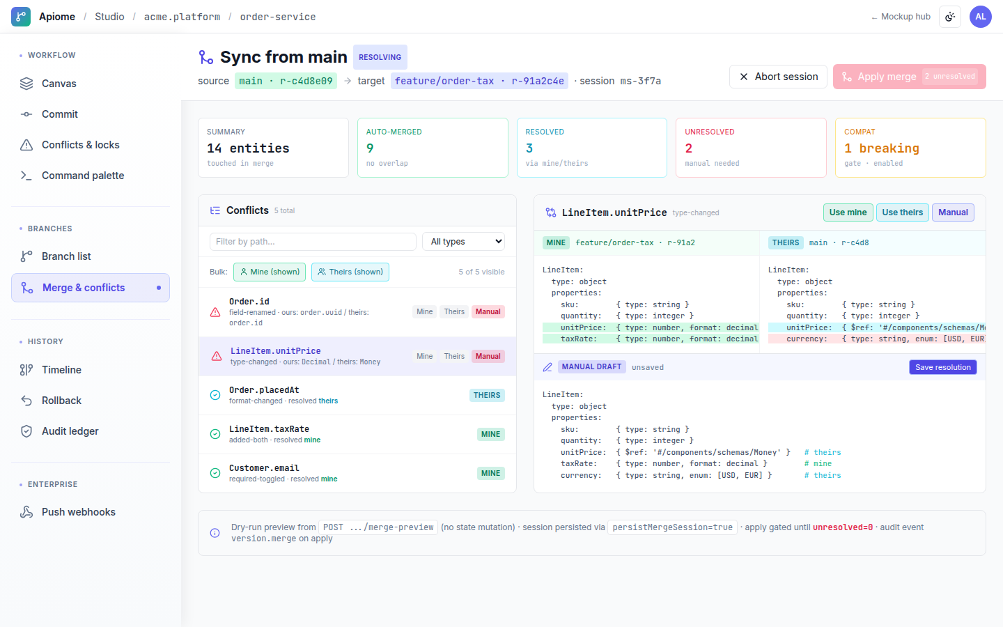 Git — Merge preview & conflicts