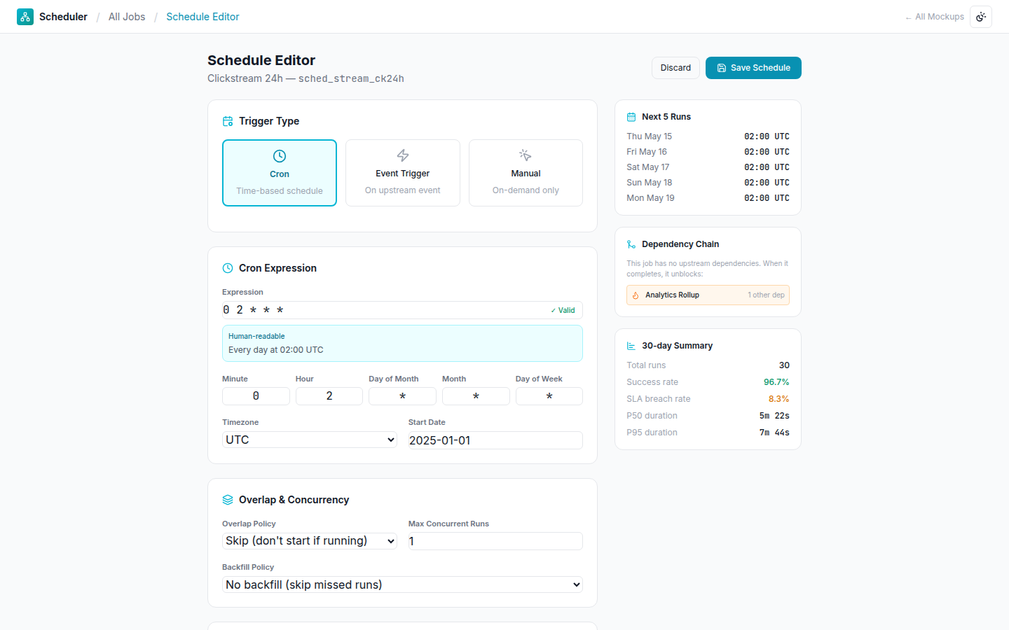 Scheduler — Schedule editor