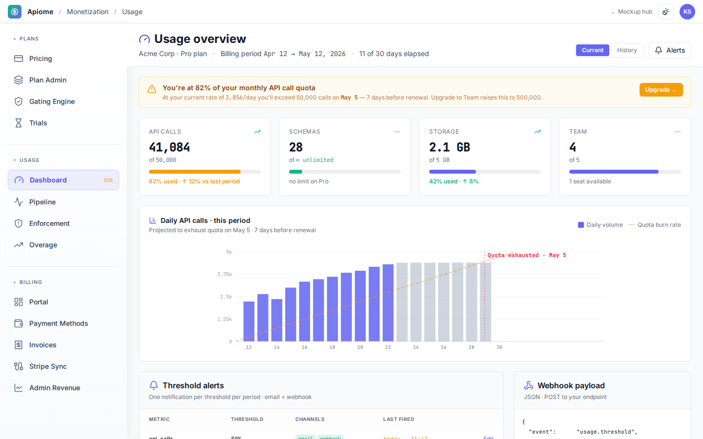 Monetization — Usage dashboard
