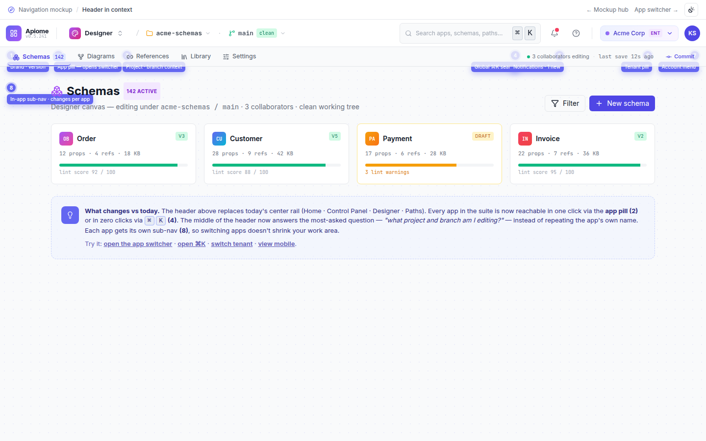 Apiome Navigation preview