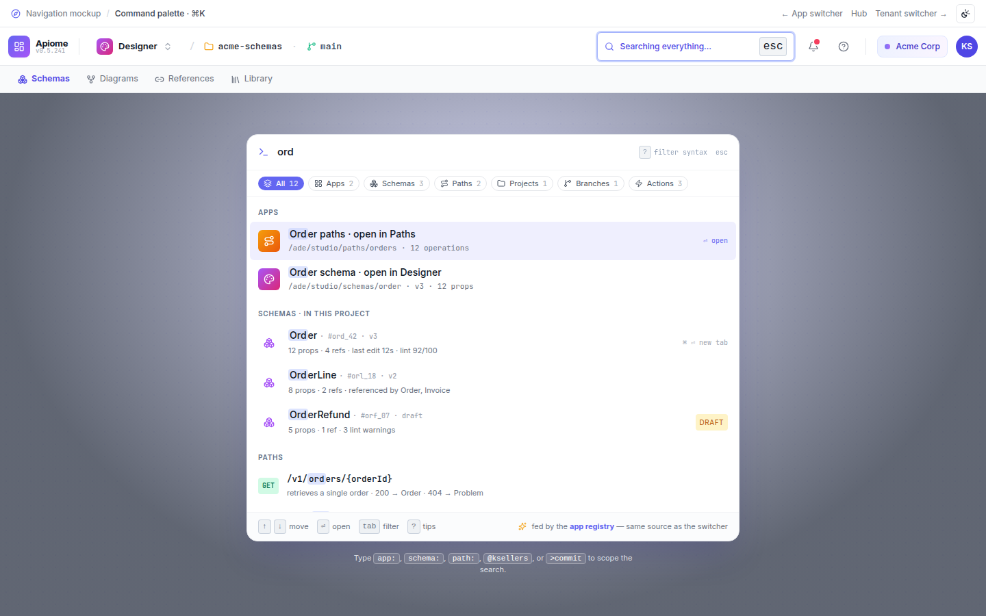 Navigation — Command palette