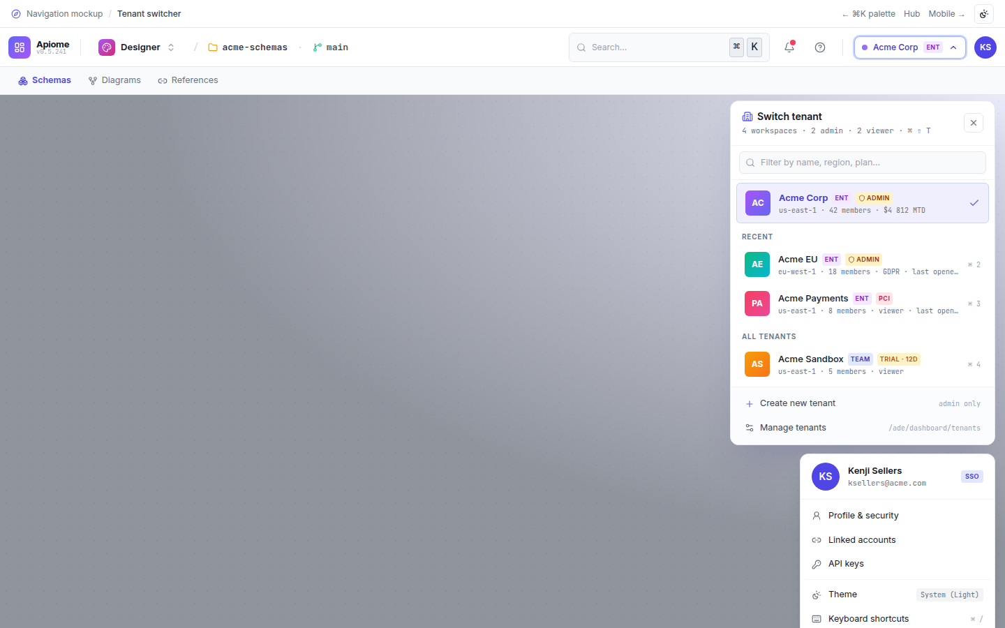 Navigation — Tenant switcher