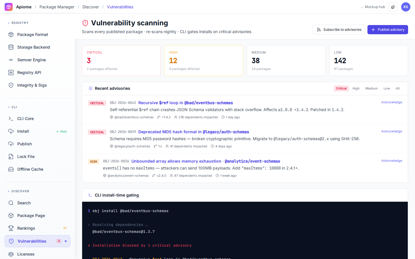 Package Manager — Vulnerability scanning