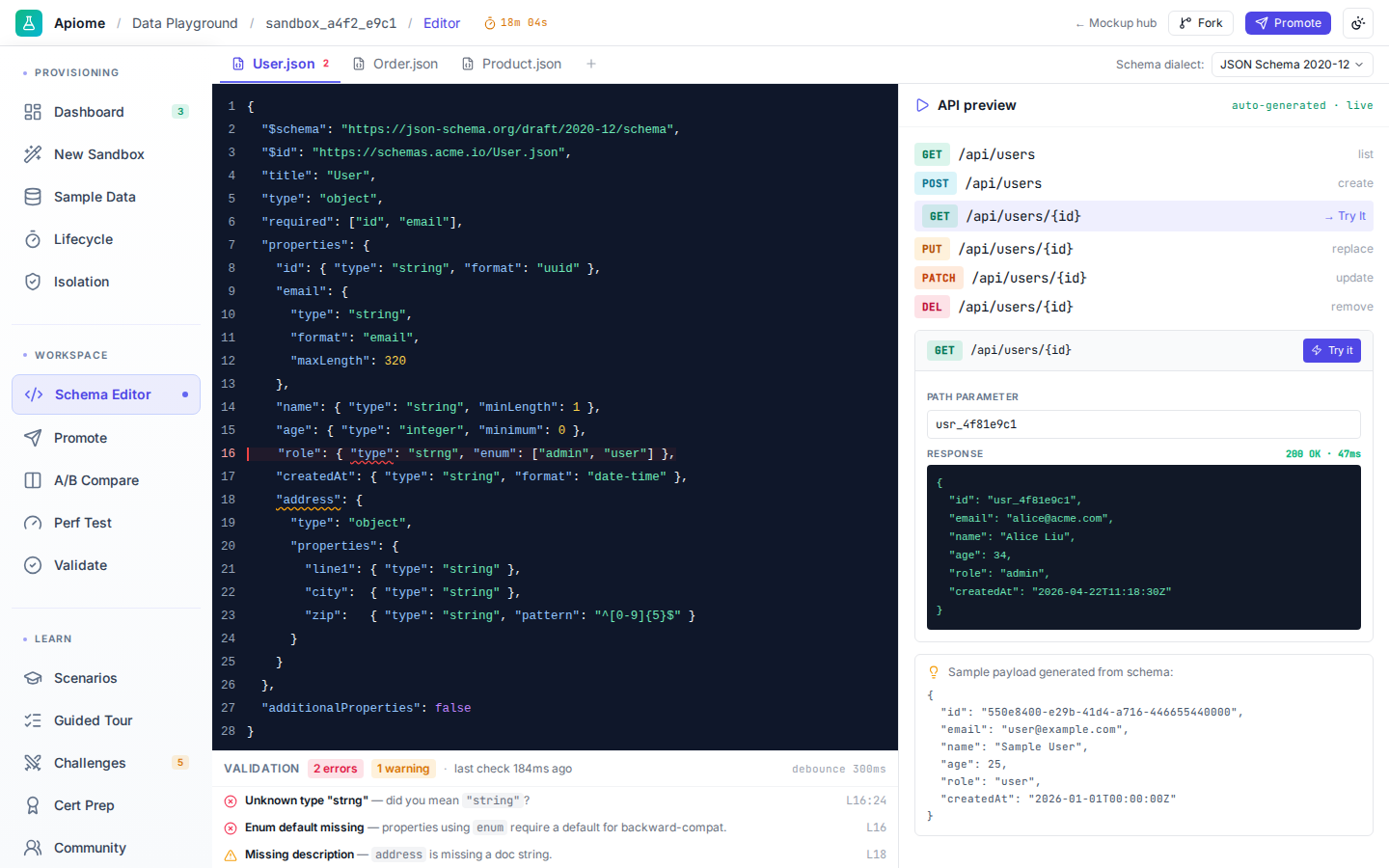 Playground — Live schema editor