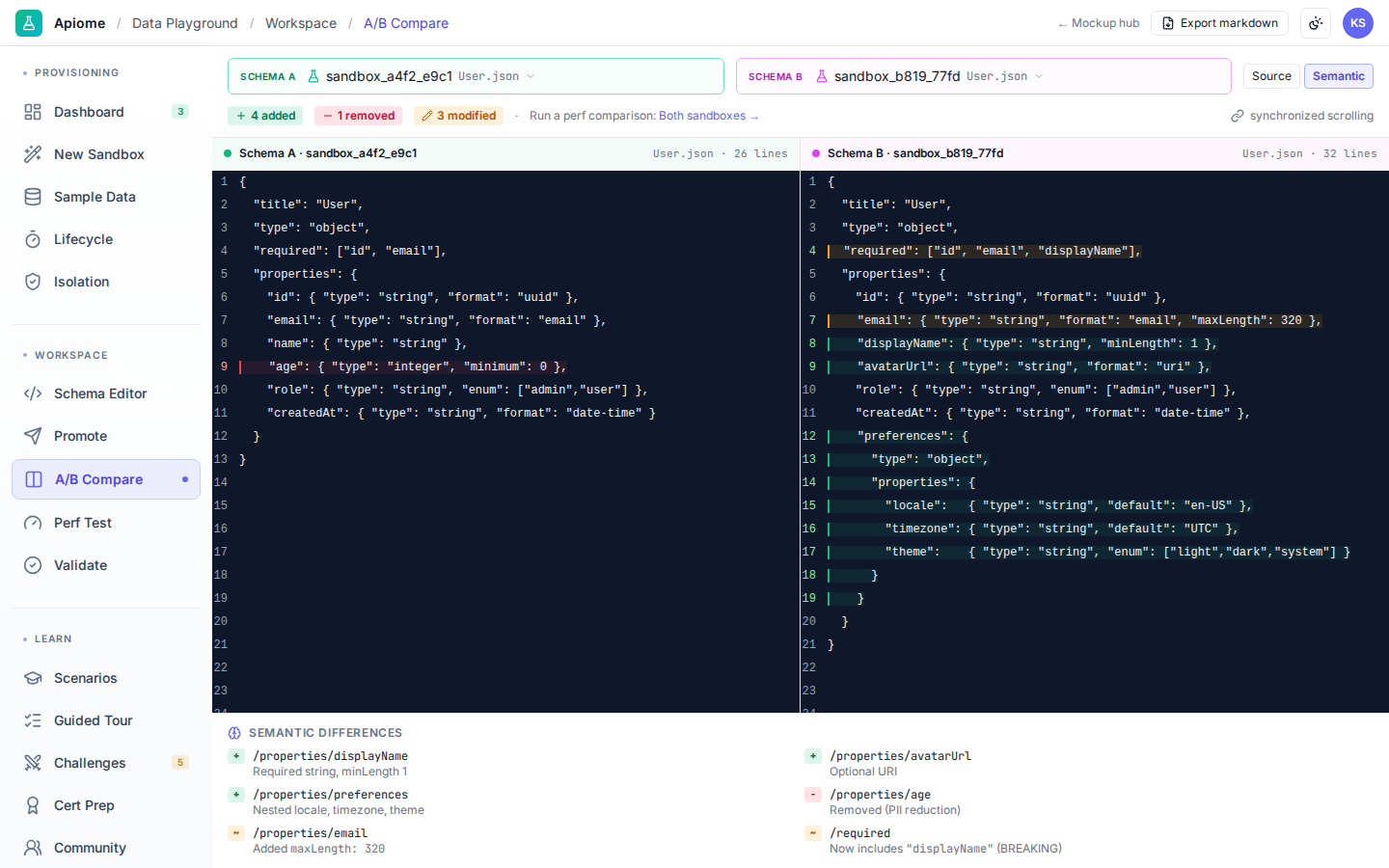Playground — A/B comparison