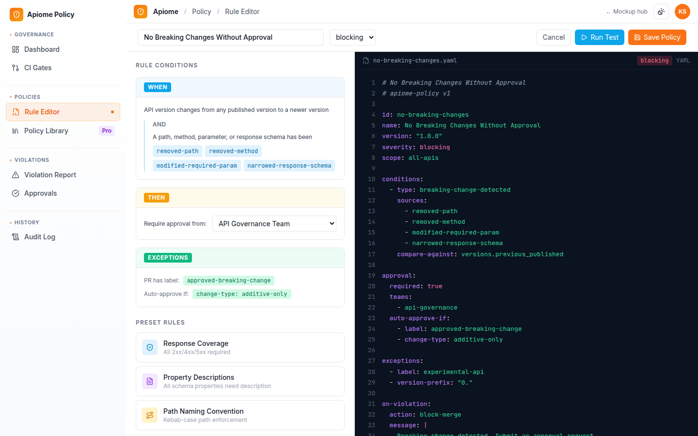 Apiome Policy preview