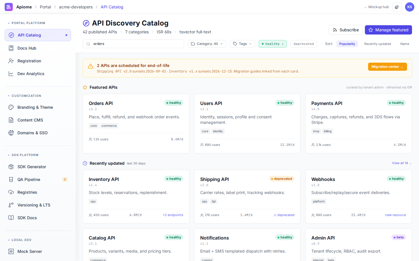 Apiome Developer Portal preview