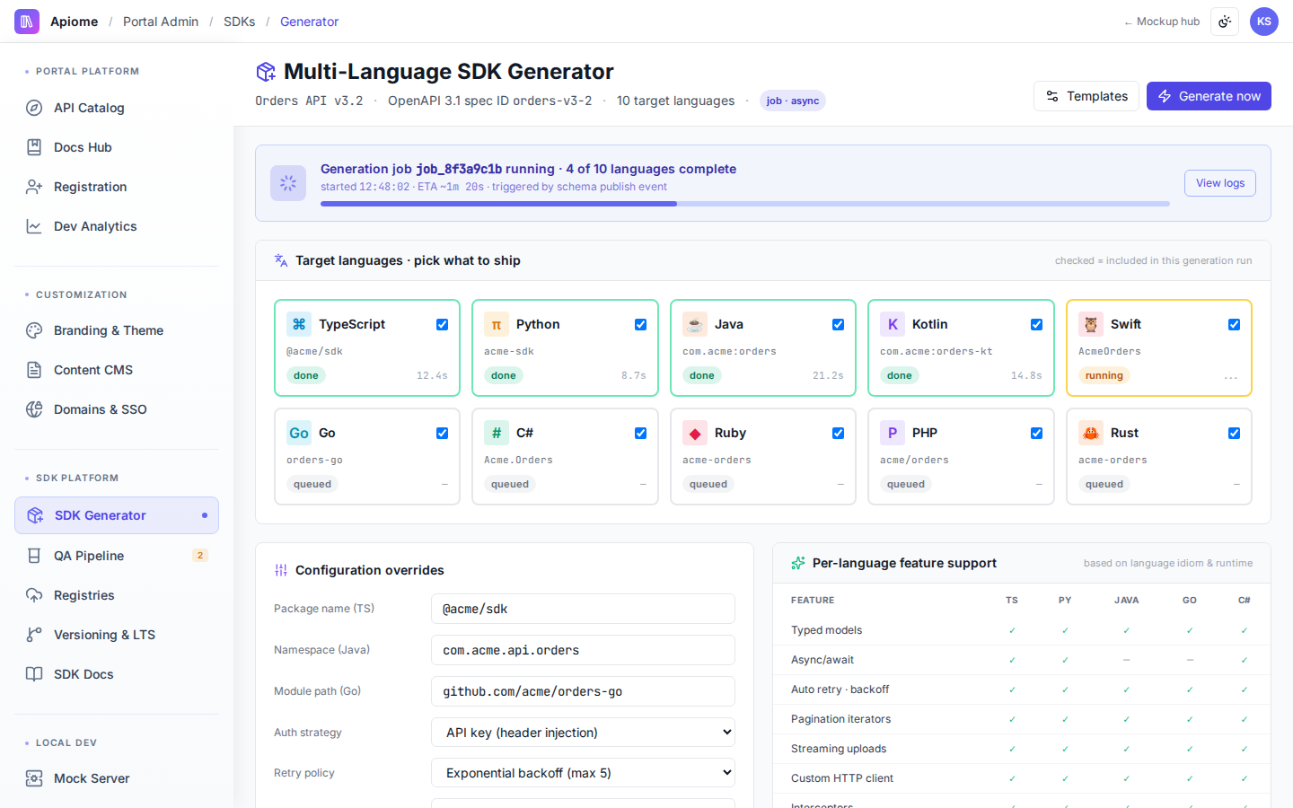 Developer Portal — SDK generator