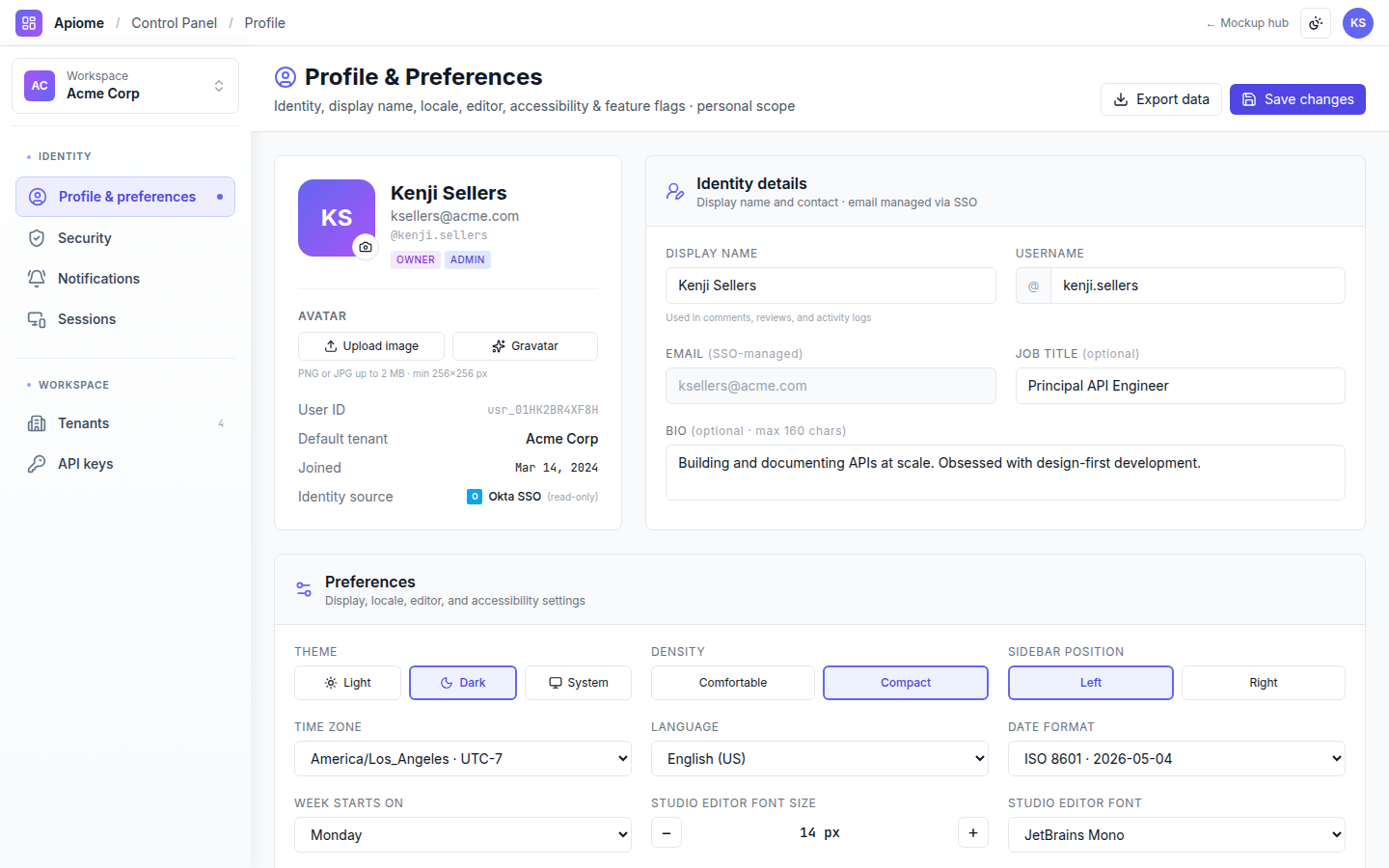 Apiome Profiles preview