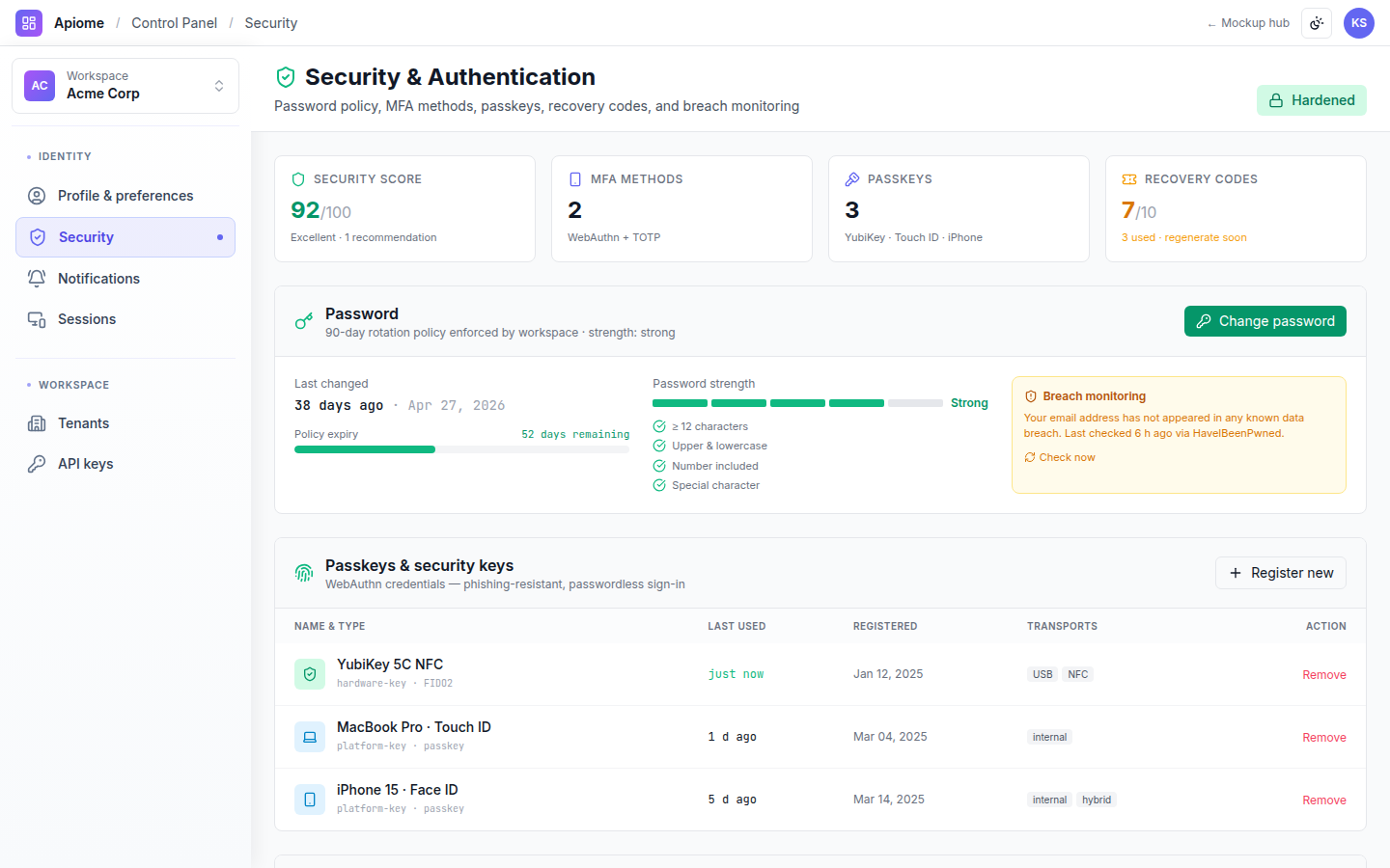 Profiles — Security center