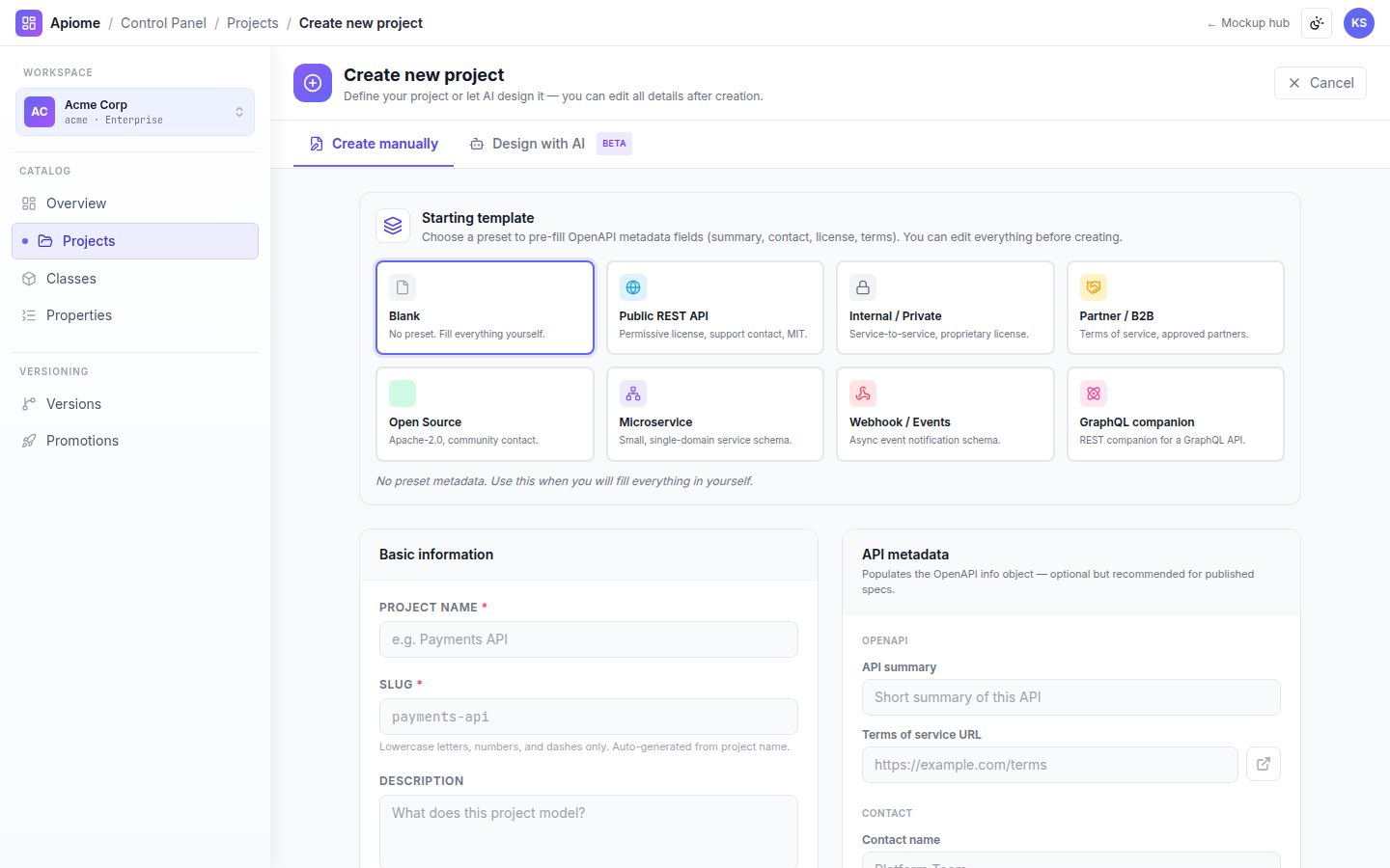 Projects — Create project