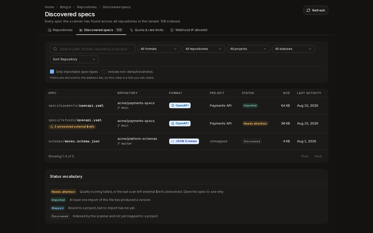 Repositories — Discovered specs