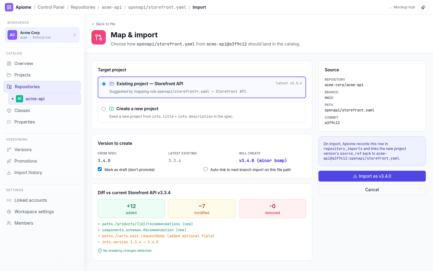 Repositories — Map & import