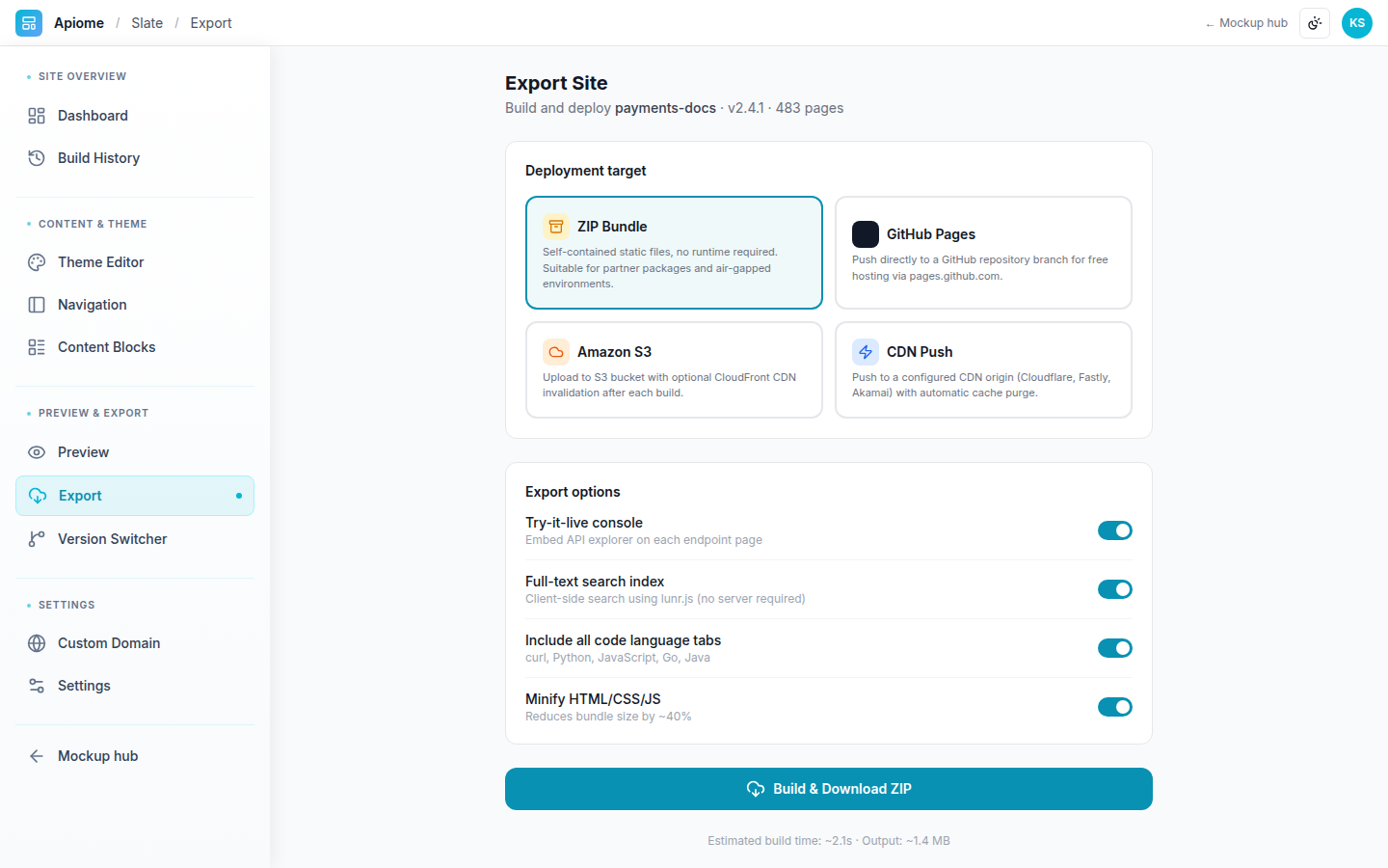 Slate — Export & deploy