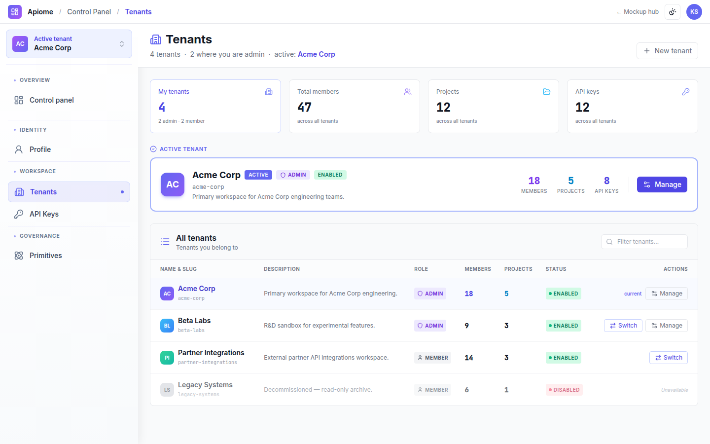 Apiome Tenants preview
